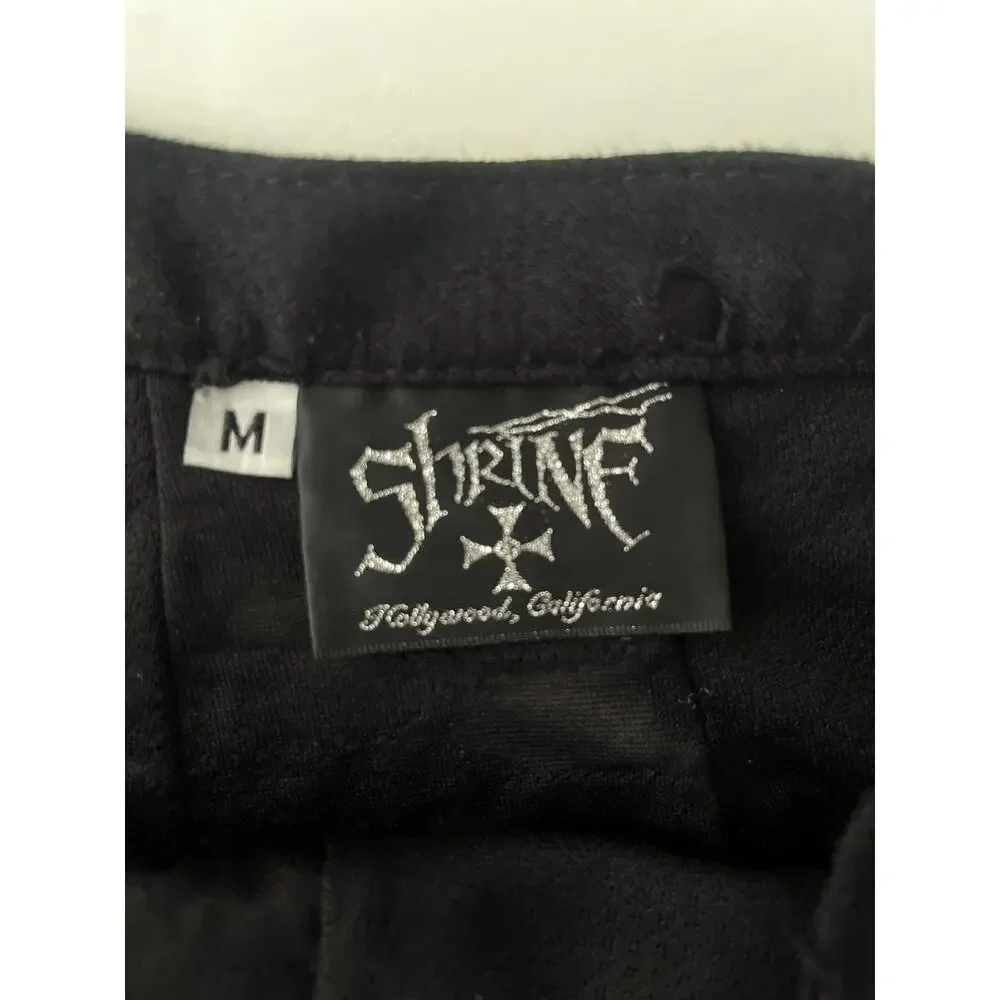 Shrine Skirt Women M Black Stretch Micro Mini Low Rise Burnout Goth Zip Back USA